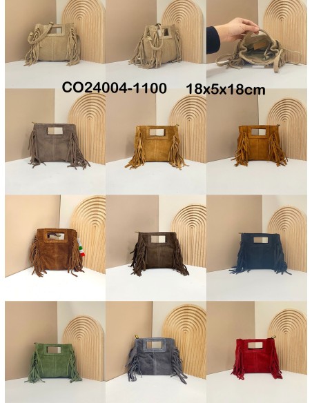 Mini bolso bandolera piel serraje flecos