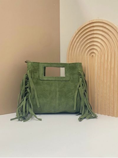 Mini bolso bandolera piel serraje flecos