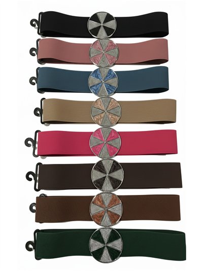 Cinturón elástico hebilla redonda strass