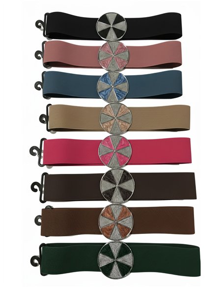 Cinturón elástico hebilla redonda strass