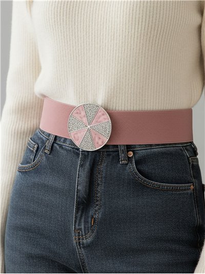 Cinturón elástico hebilla redonda strass 2