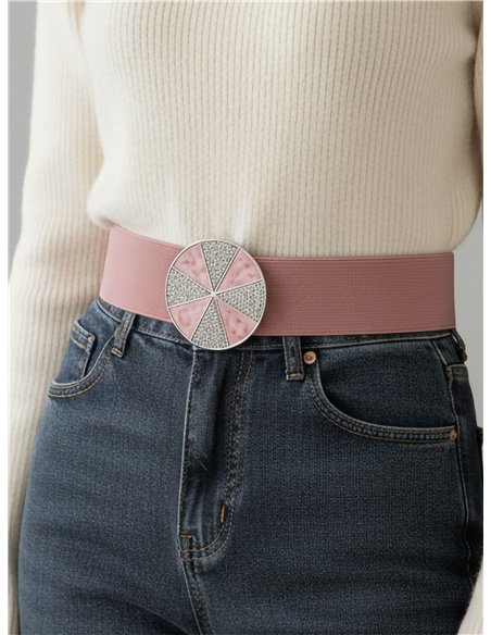 Cinturón elástico hebilla redonda strass