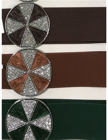 Cinturón elástico hebilla redonda strass