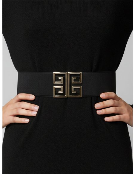 Cinturón elástico hebilla geométrica metal