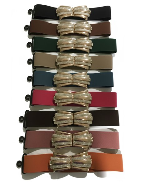 Cinturón elástico hebilla lazo strass