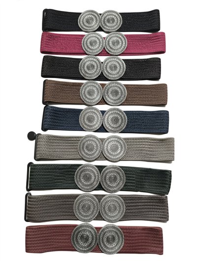 Cinturón elástico trenzado hebilla doble redonda