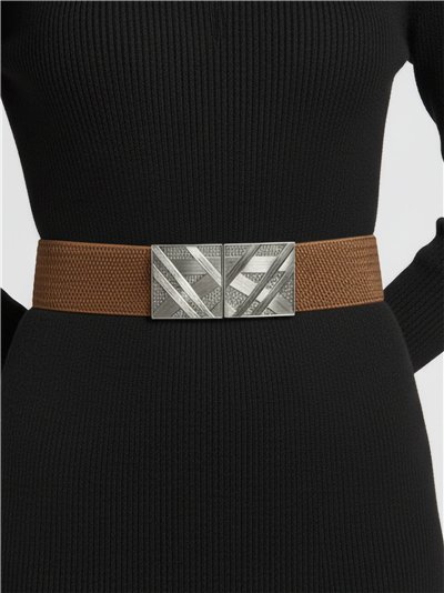 Cinturón elástico trenzado hebilla cuadrada metal 2