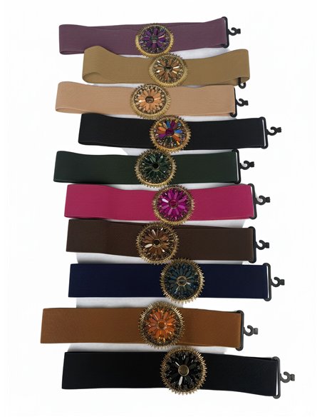 Cinturón elástico hebilla sol con cristales