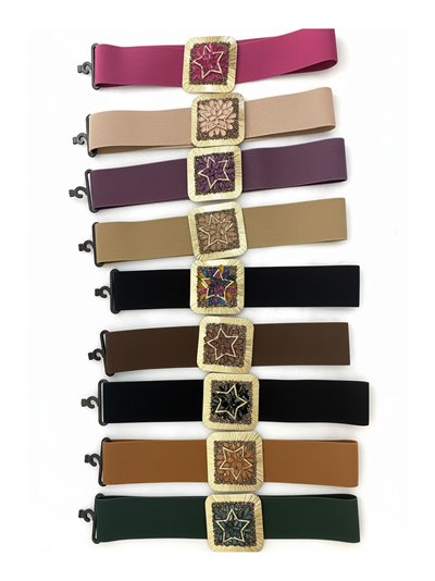 Cinturón elástico hebilla cuadrada estrella pedrería