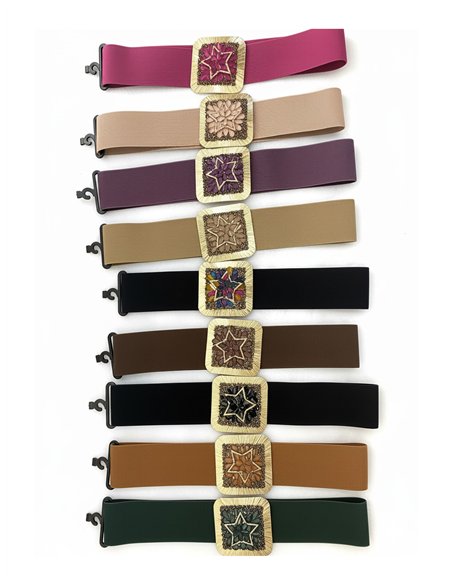 Cinturón elástico hebilla cuadrada estrella pedrería