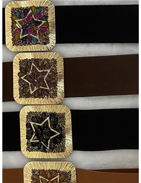 Cinturón elástico hebilla cuadrada estrella pedrería