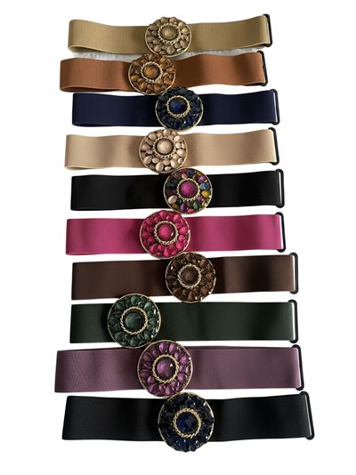 Cinturón elástico hebilla redonda con pedrería