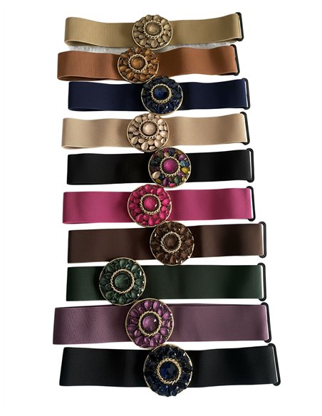 Cinturón elástico hebilla redonda con pedrería