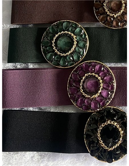 Cinturón elástico hebilla redonda con pedrería