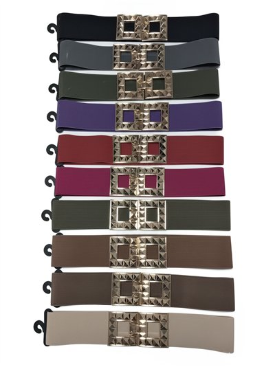 Cinturón elástico hebilla doble cuadrada con tachuelas