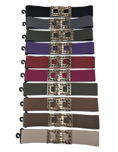 Cinturón elástico hebilla doble cuadrada con tachuelas