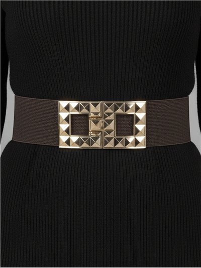 Cinturón elástico hebilla doble cuadrada con tachuelas 2