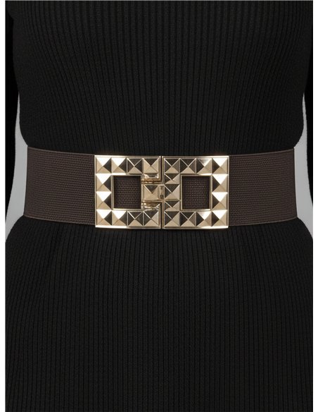 Cinturón elástico hebilla doble cuadrada con tachuelas