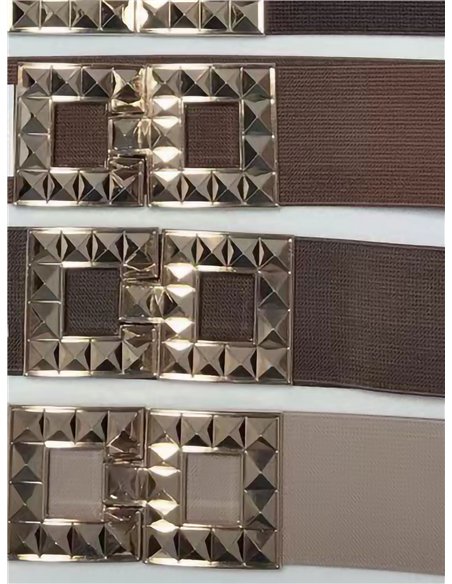 Cinturón elástico hebilla doble cuadrada con tachuelas