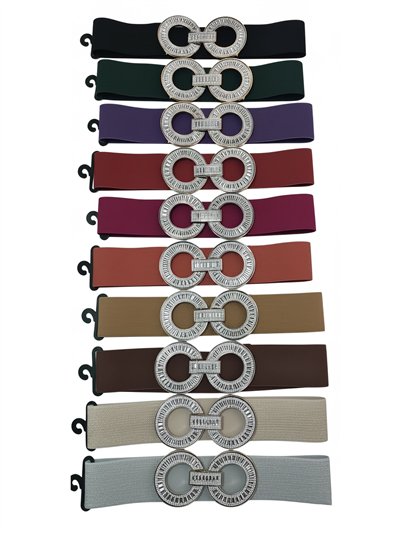 Cinturón elástico hebilla doble anilla con rhinestones