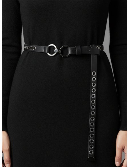 Cinturón fino de aro doble con ojales