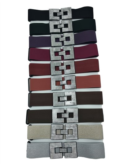 Cinturón elástico hebilla doble cuadrada con strass