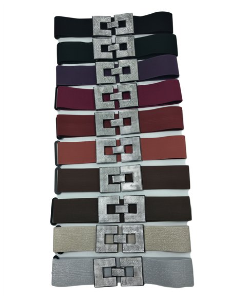 Cinturón elástico hebilla doble cuadrada con strass