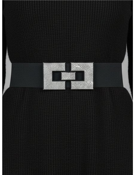 Cinturón elástico hebilla doble cuadrada con strass