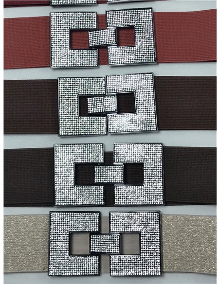 Cinturón elástico hebilla doble cuadrada con strass