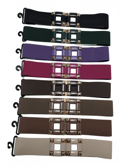 Cinturón elástico hebilla doble con tachuelas