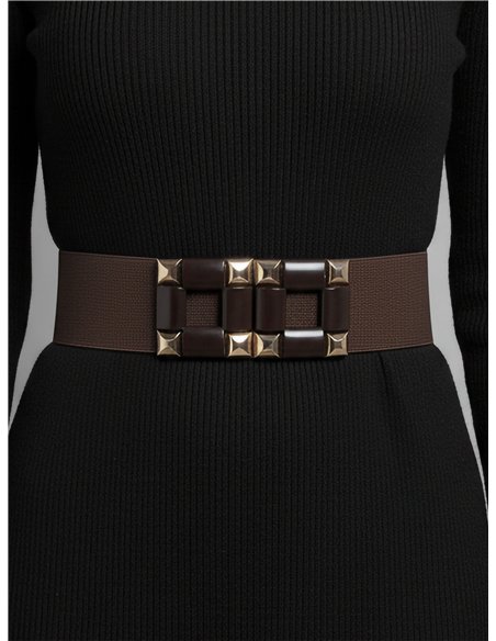 Cinturón elástico hebilla doble con tachuelas