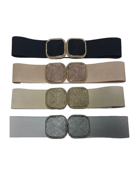 Cinturón elástico brillante hebilla doble cuadrada