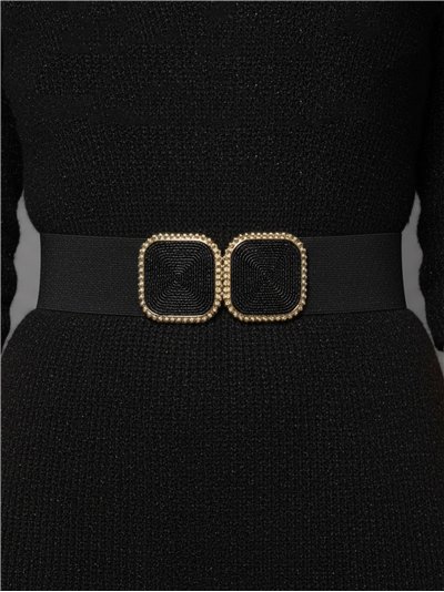 Cinturón elástico brillante hebilla doble cuadrada 2