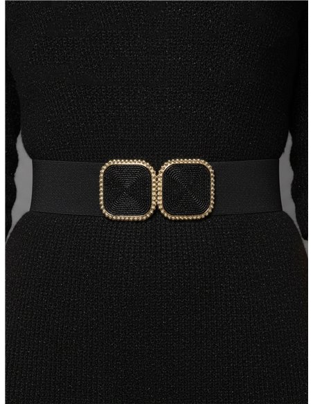 Cinturón elástico brillante hebilla doble cuadrada