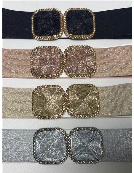 Cinturón elástico brillante hebilla doble cuadrada