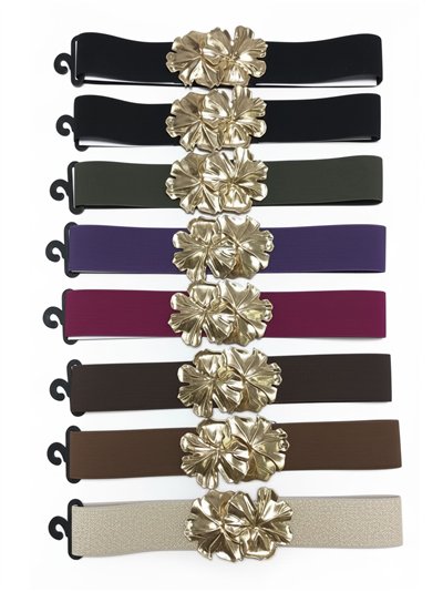 Cinturón elástico hebilla flores metálicas