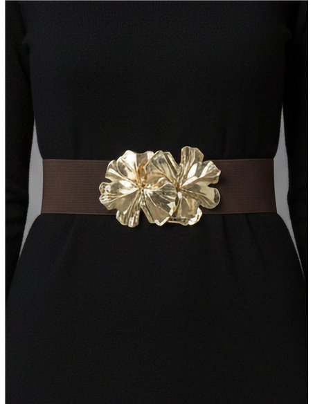 Cinturón elástico hebilla flores metálicas