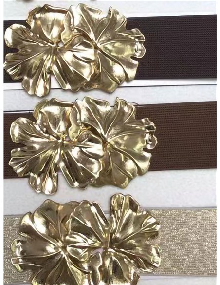 Cinturón elástico hebilla flores metálicas