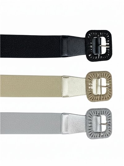 Cinturón elástico brillante hebilla cuadrada