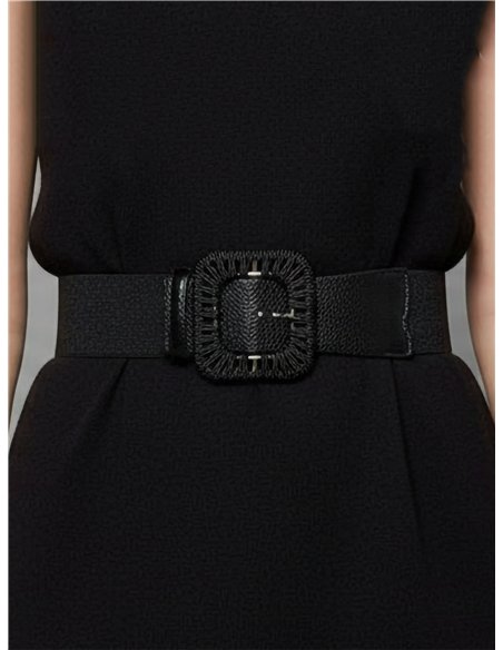 Cinturón elástico brillante hebilla cuadrada