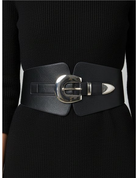 Cinturón ancho hebilla herradura metálica