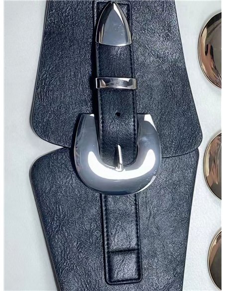 Cinturón ancho hebilla herradura metálica