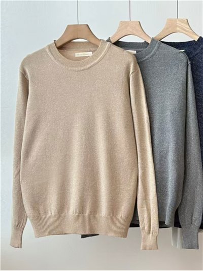 Jersey de punto metalizado cuello redondo