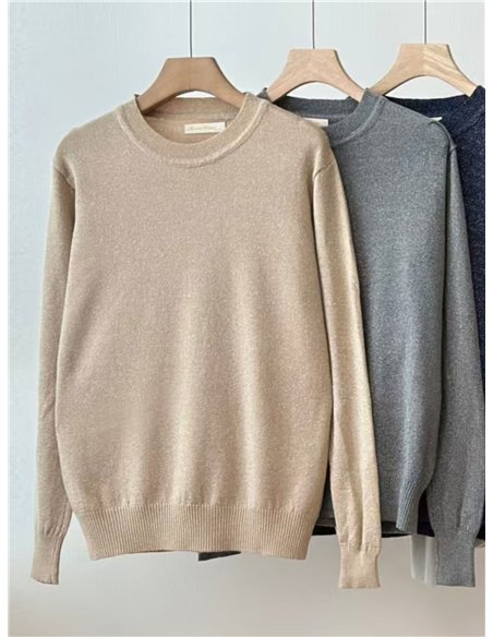 Jersey de punto metalizado cuello redondo
