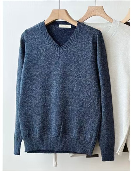 Jersey de punto metalizado escote pico