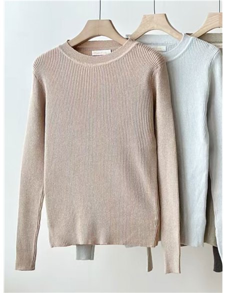 Jersey canalé metalizado cuello redondo