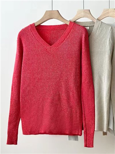 Jersey canalé metalizado escote pico