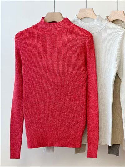 High neck ribbed shimmer sweater 