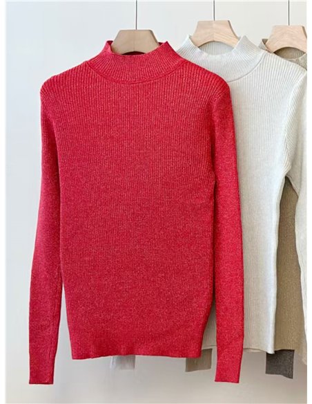 Jersey canalé metalizado cuello perkins