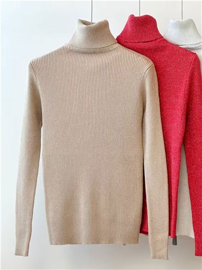 Jersey canalé metalizado cuello vuelto